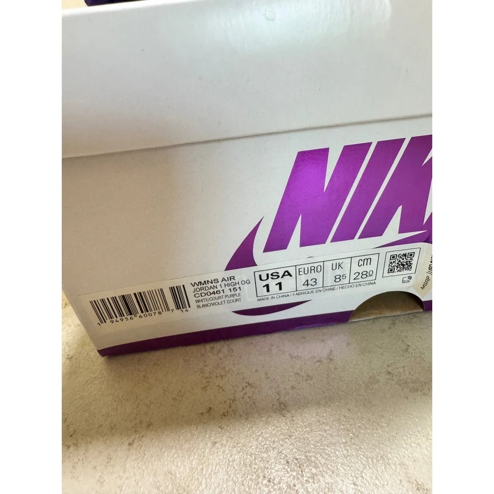 Nike Air Jordan 1 High OG Court Purple Women's Size 11 White Purple CD0461-151 - Picture 9 of 9